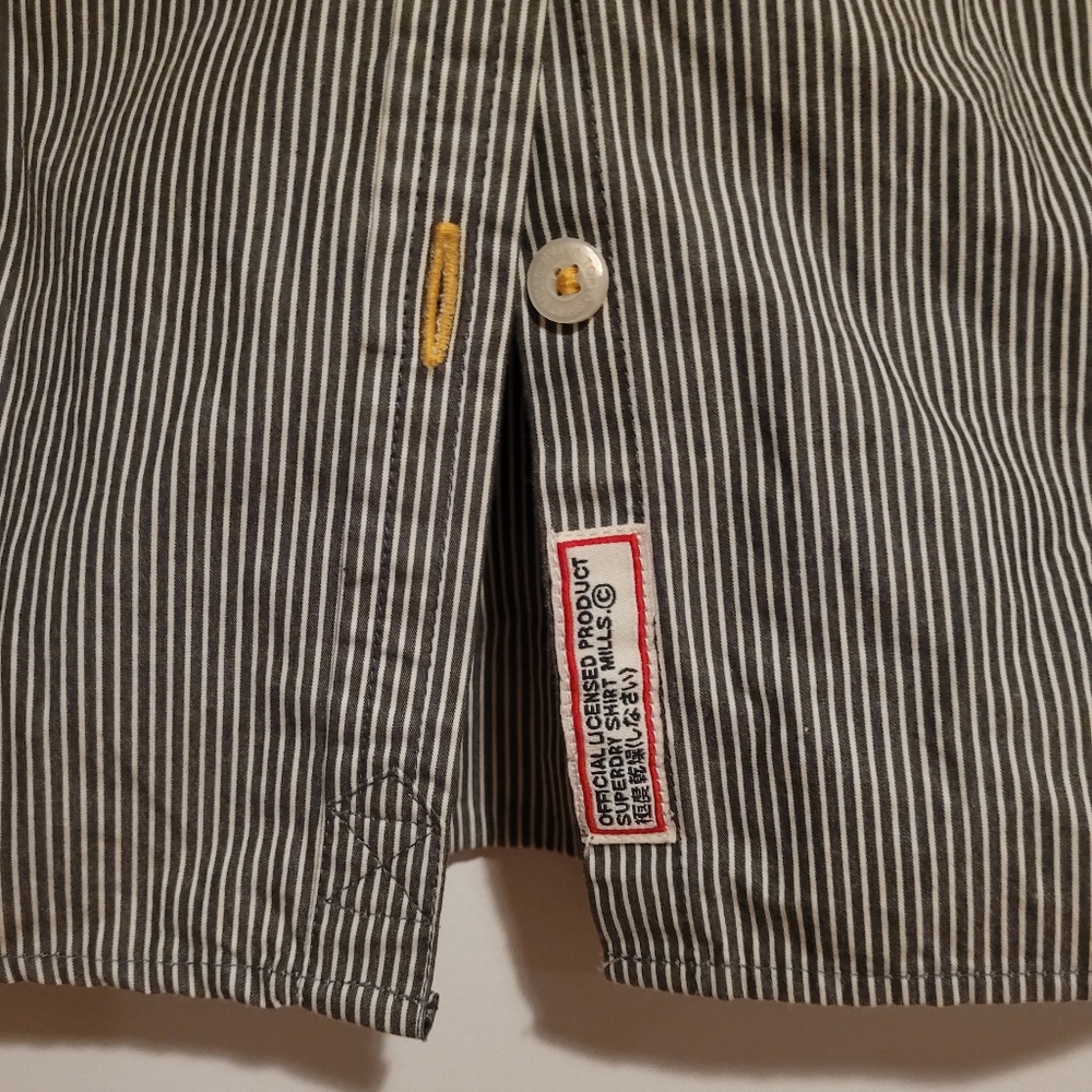 SUPERDRY Superior Quality Cotton Shirt - Navy w/White Stripe - Picture 3 of 10